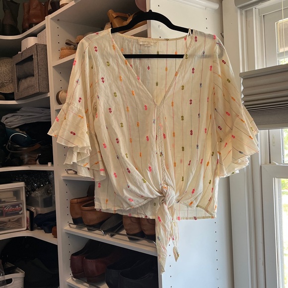 lovestitch Tops - Lovestitch Ruffled Tie-Front Blouse